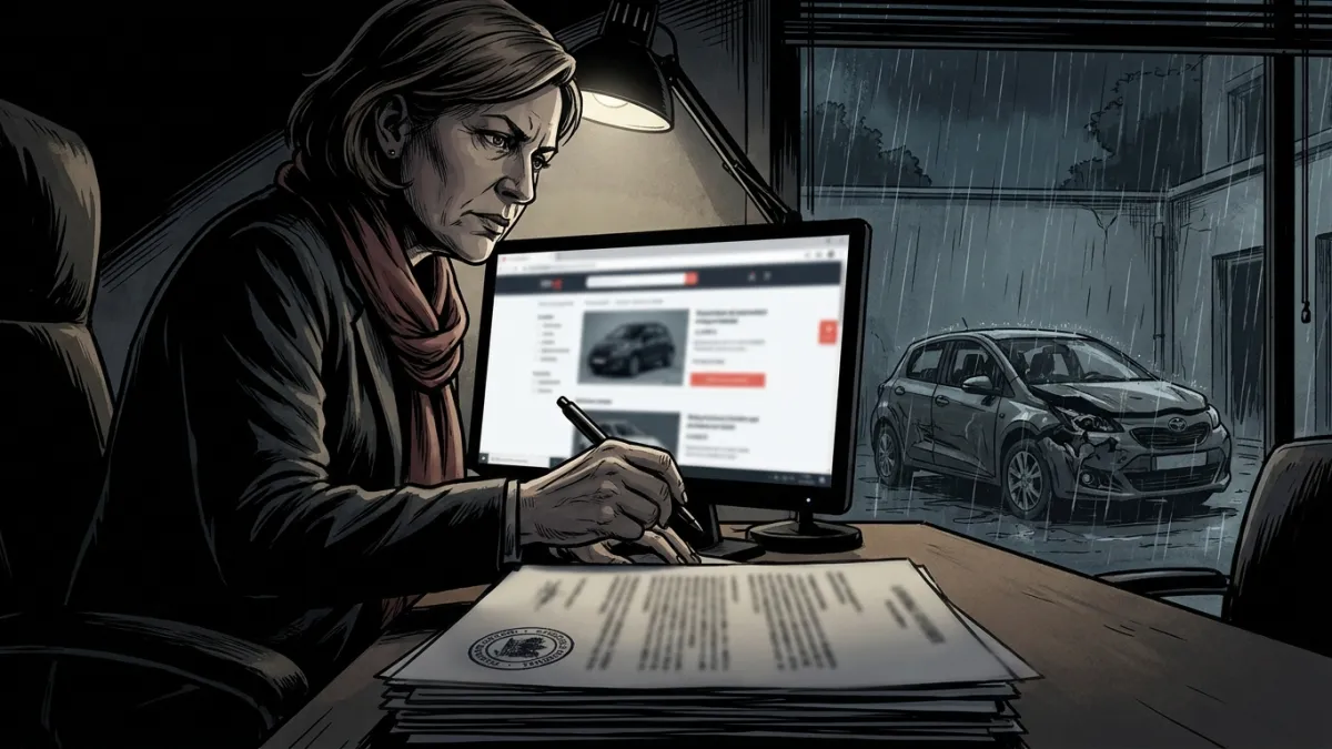 Un commissaire de justice effectue un constat sur un ordinateur portable pour documenter une page de vente frauduleuse